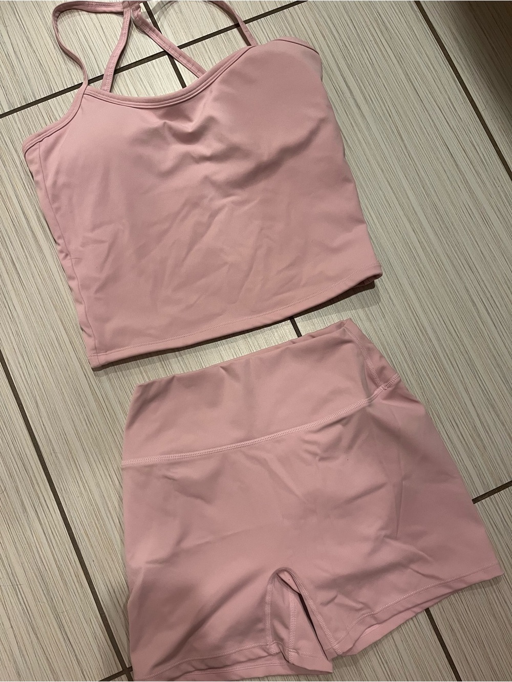 Light Pink Crop Tank and High-Waist Shorts Set